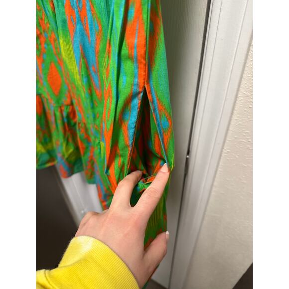 La Plage Alison Short Sleeve V-Neck Cotton Tiered Aztec Mini Dress Green Size S - Picture 4 of 6